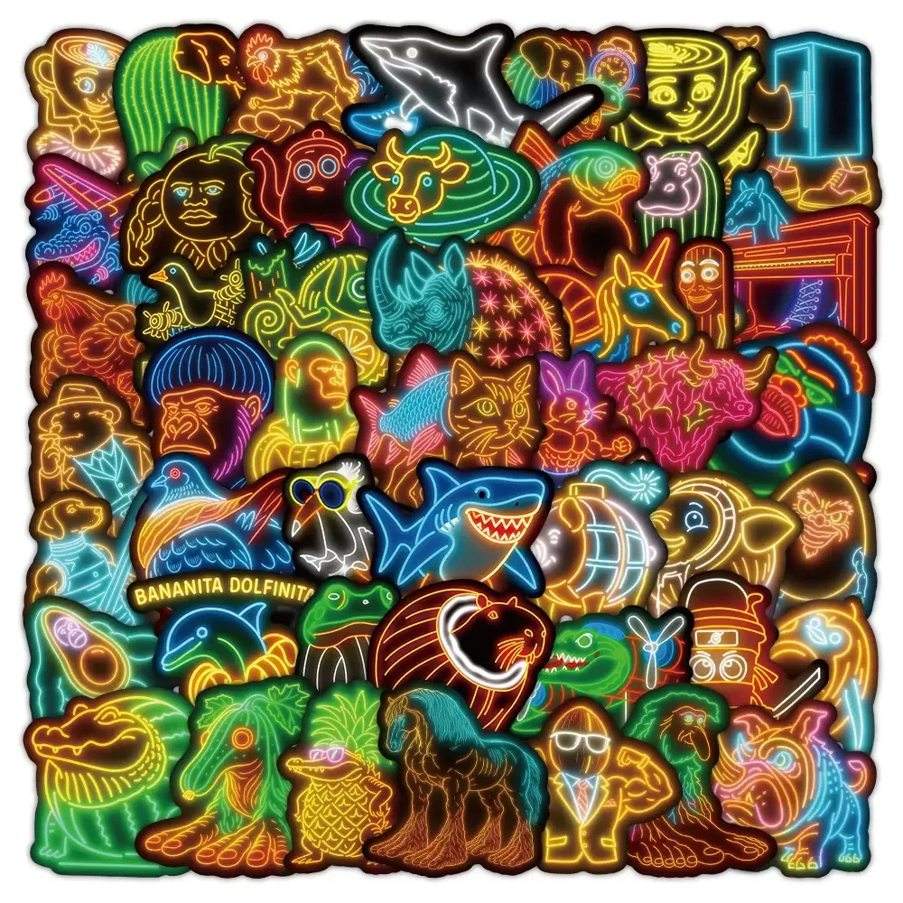 

10/50pcs Neon Abstract Animal Stickers Tung Tung Sahur Italian Brainrot Animal DIY Scrapbook Notebook Bottle Bike Phone Luggage