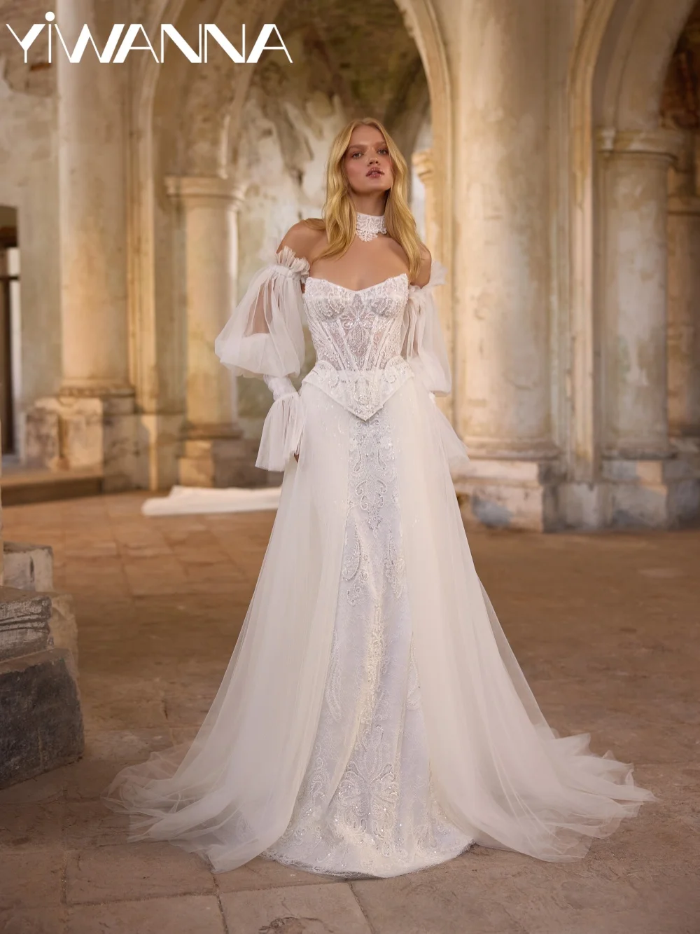 2026 فستان زفاف جديد مطرز بالدانتيل مع مشد مذهل مطرز بدون حمالات فستان زفاف مخصص حورية البحر للعروس #1