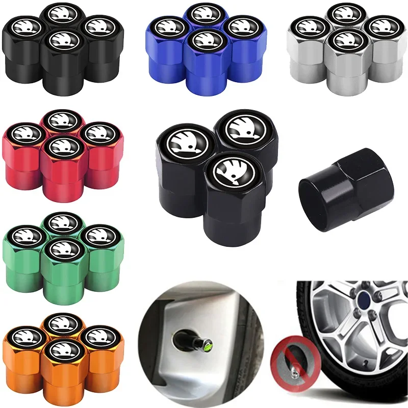 4pcs Car Aluminum Styling Emblem Wheel Tire Valve Stem Air Caps For Skoda Octavia Fabia Rapid Yeti Superb Octavia A5 A7 VRS VII