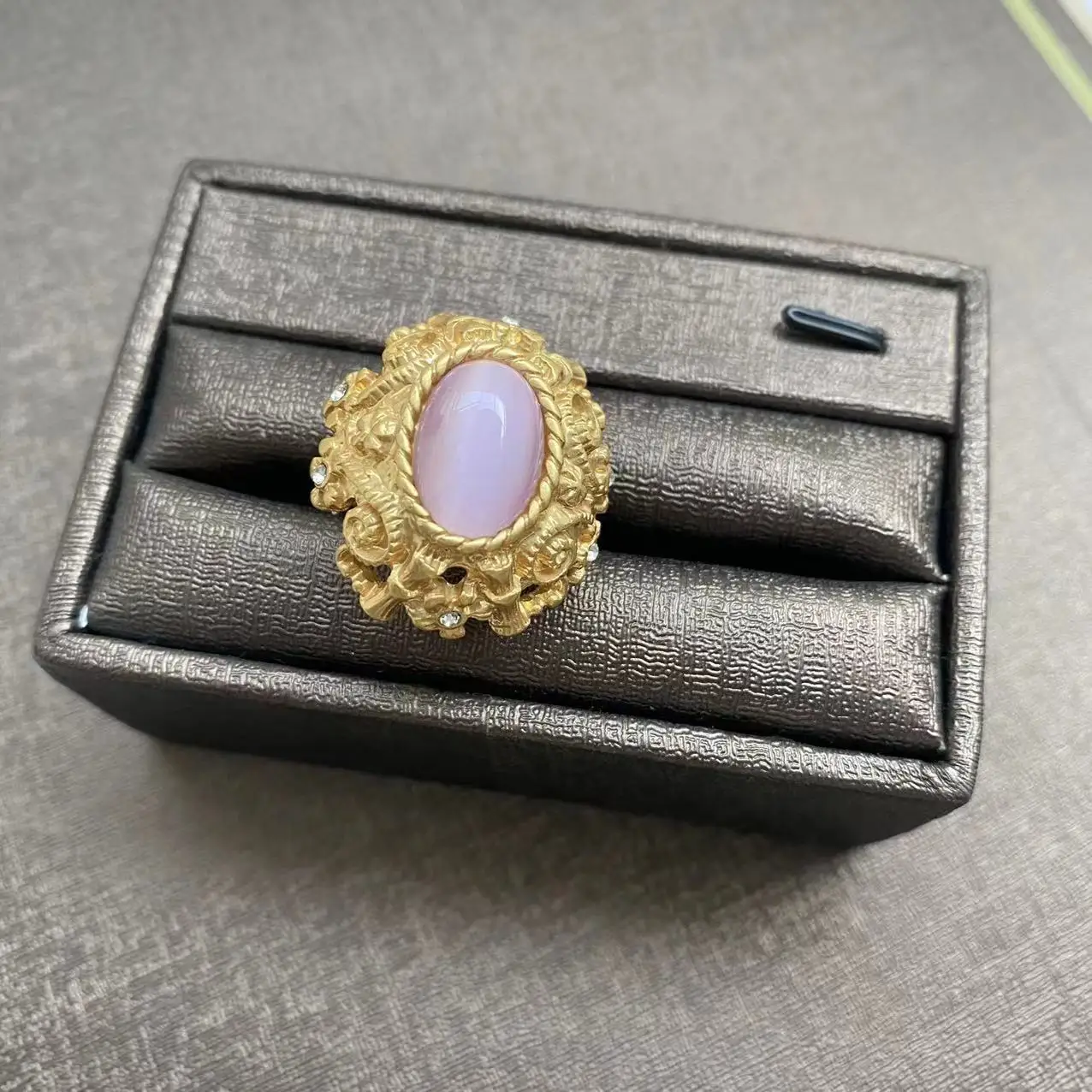 Violet Earrings Ring Vintage Gold-Plated Court Style Stud Ring Jewelry Set Accessories Birthday Christmas Party Gifts for Women