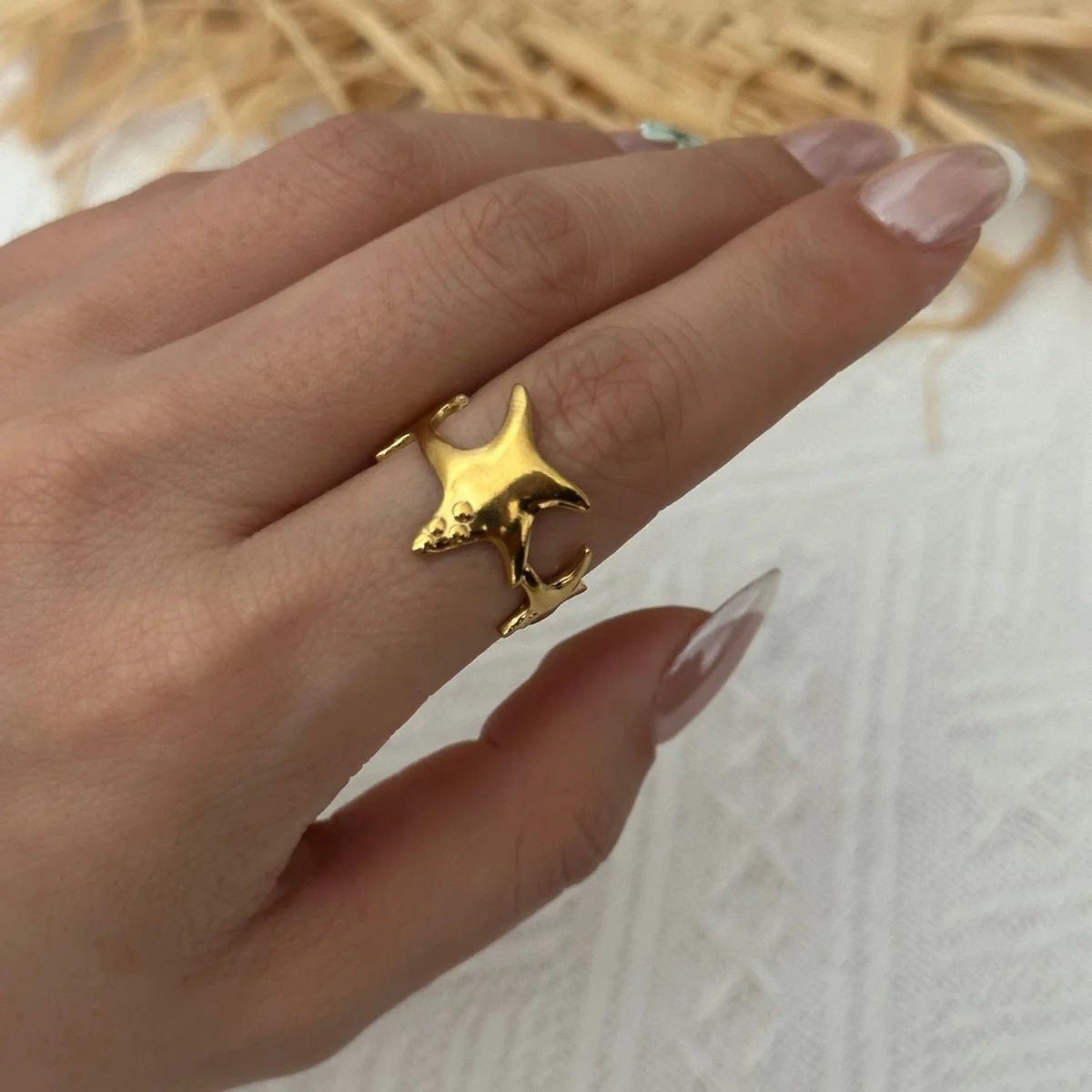 Edelstahlringe mit unregelmäßigen Wellen, Korallen, Seesternen und Blumen für Damen und Herren, Retro-Punk, florale Blätter, geometrische Linien, Boho-Schmuck – Detail 20