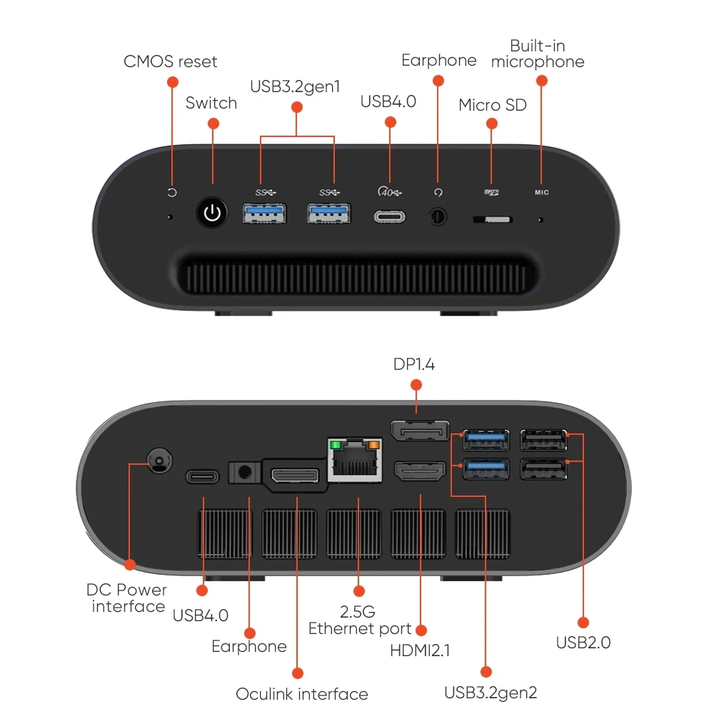 Imagem -04 - Mini pc do Jogo do Topton-amd Computador Desktop Amd Ryzen 8845hs Oculink Usb 40 M.2 Pcie Ddr5 Lan 5600 2.5g 8k