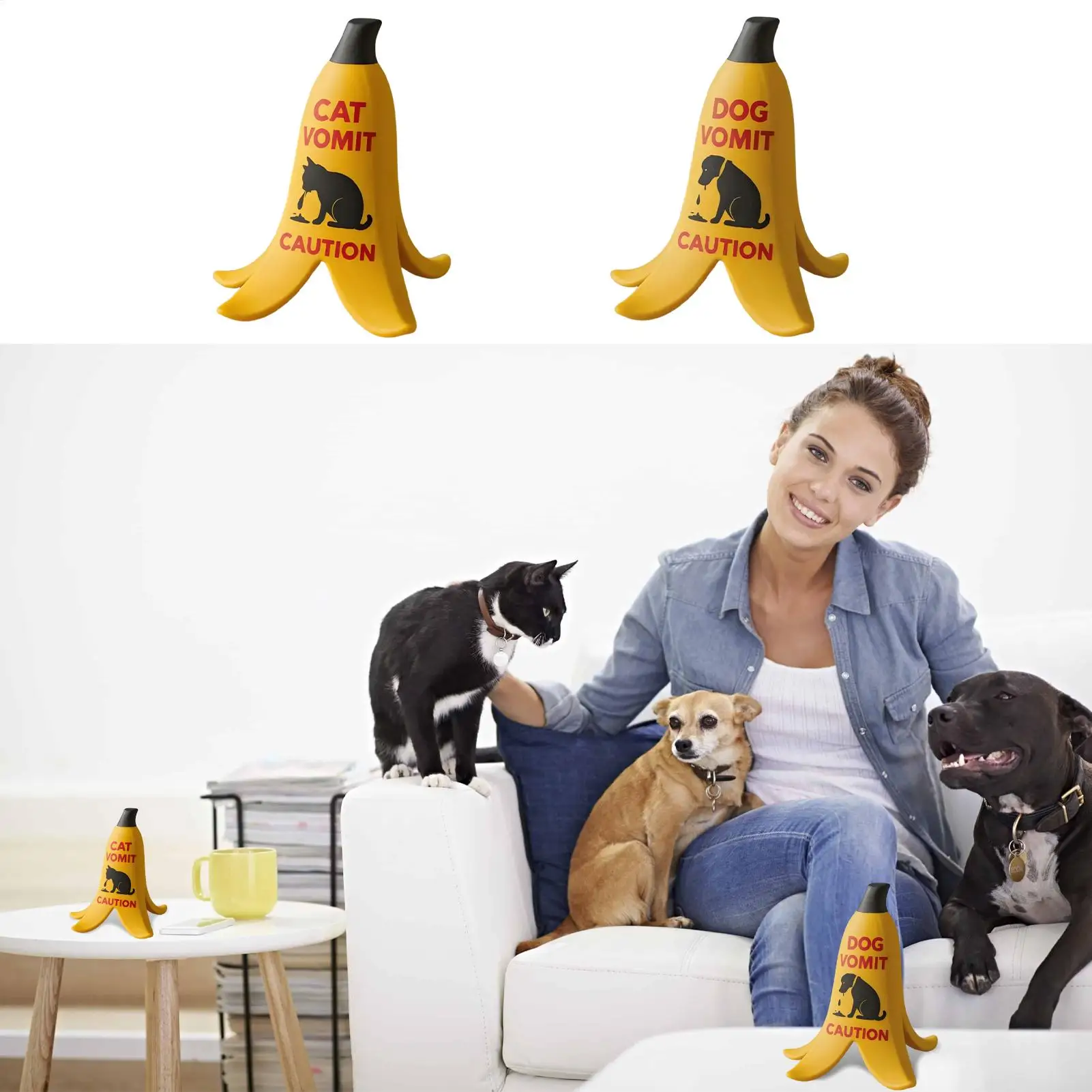 Cat Vomit Sign Hilarious Desk Sign Decor Banana Peel Shape Cat Dog Vomit Warning Ornament For Bedroom Dressing Table Apartment