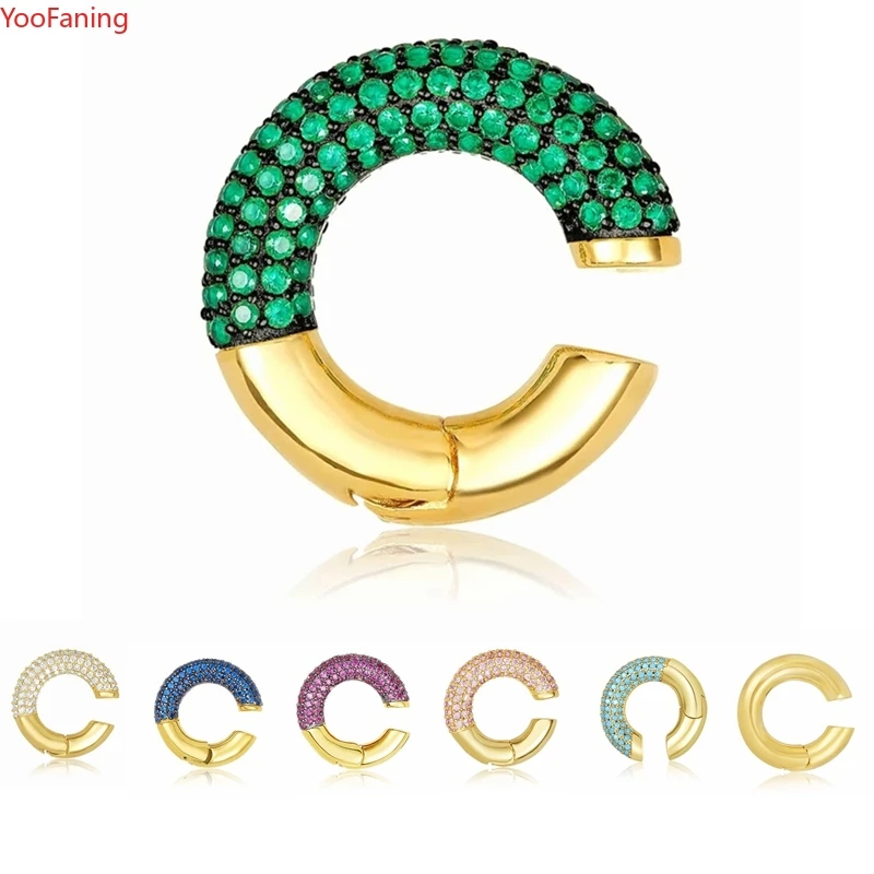 

1PC 24K Gold Plated Silver Women's Micro Set Zircon Colorful C-shape Earrings No Piercing Party Personality Huggie Jewelry Gifts