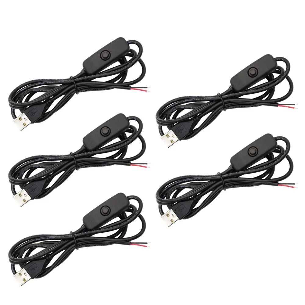 5Pcs 5V USB Extension Cable 1.5M 2Pin 2 Wire USB Power Supply Wire 2A 22AWG Pigtail Wire Connector for LED Strip Lamp DIY