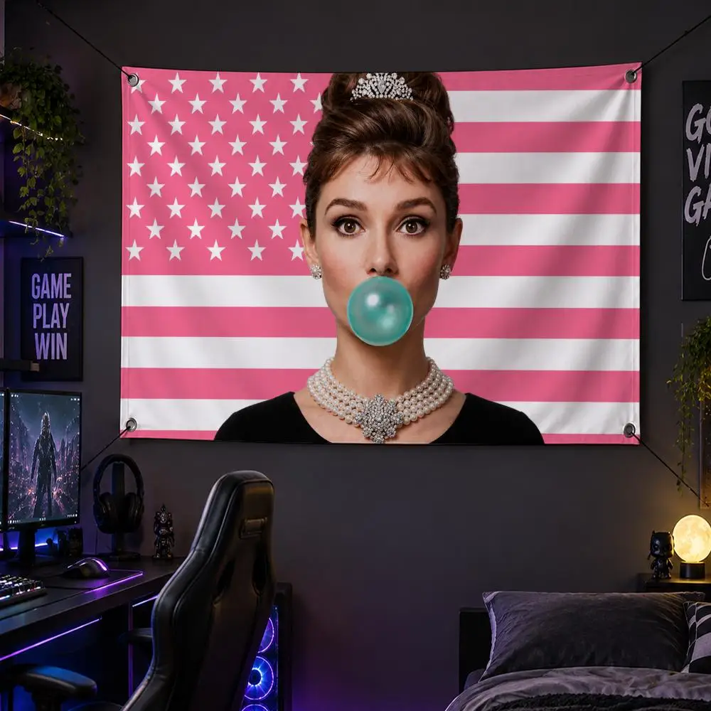 Actress Classic Hollywood Elegant A-Audrey Hepburn Flags Banner Decor for Bedroom,Garden,Party,Club,Gaming Room,Garage Fan Gift