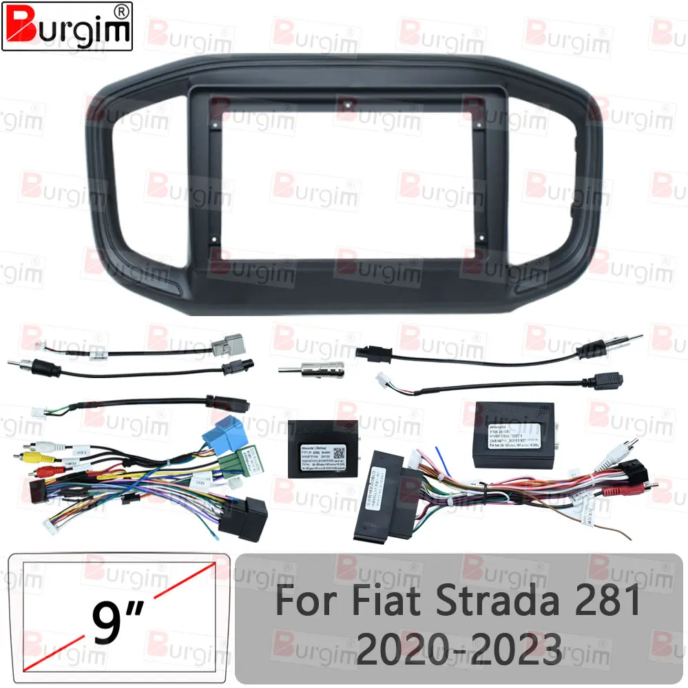 Car Radio Fascias Frame For Fiat Strada 281 2020-2023 9 inch 2DIN Stereo Panel Harness Wire Connector Power Cable Canbus Decoder