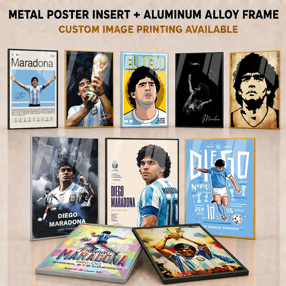 Diego Maradona Framed Metal Print Customized Detailed Football Champion Portrait Wall Art Ideal For Sports Club Supporter Gift