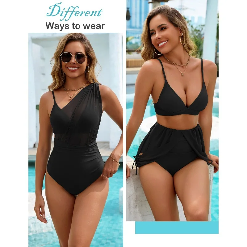Maillot de bain une pièce en maille pour femmes, Monokini, Sexy, décolleté en v profond, contrôle du ventre, noir uni, serré, ensemble de plage, été, 2025