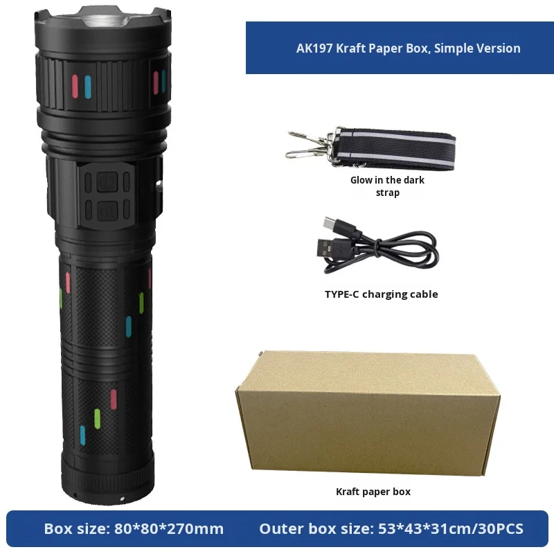 Latest Fresnel Lens Ultra Bright Strong Light Long Range Type-C Rechargeable Mobile Power Zoom LED Flashlight