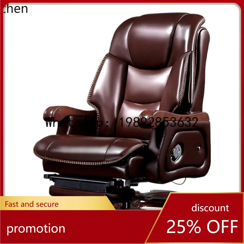 

YFY Business Genuine Leather Massage Chair Cowhide Executive Chair Solid Wood Reclining Computer Chair for Home Use