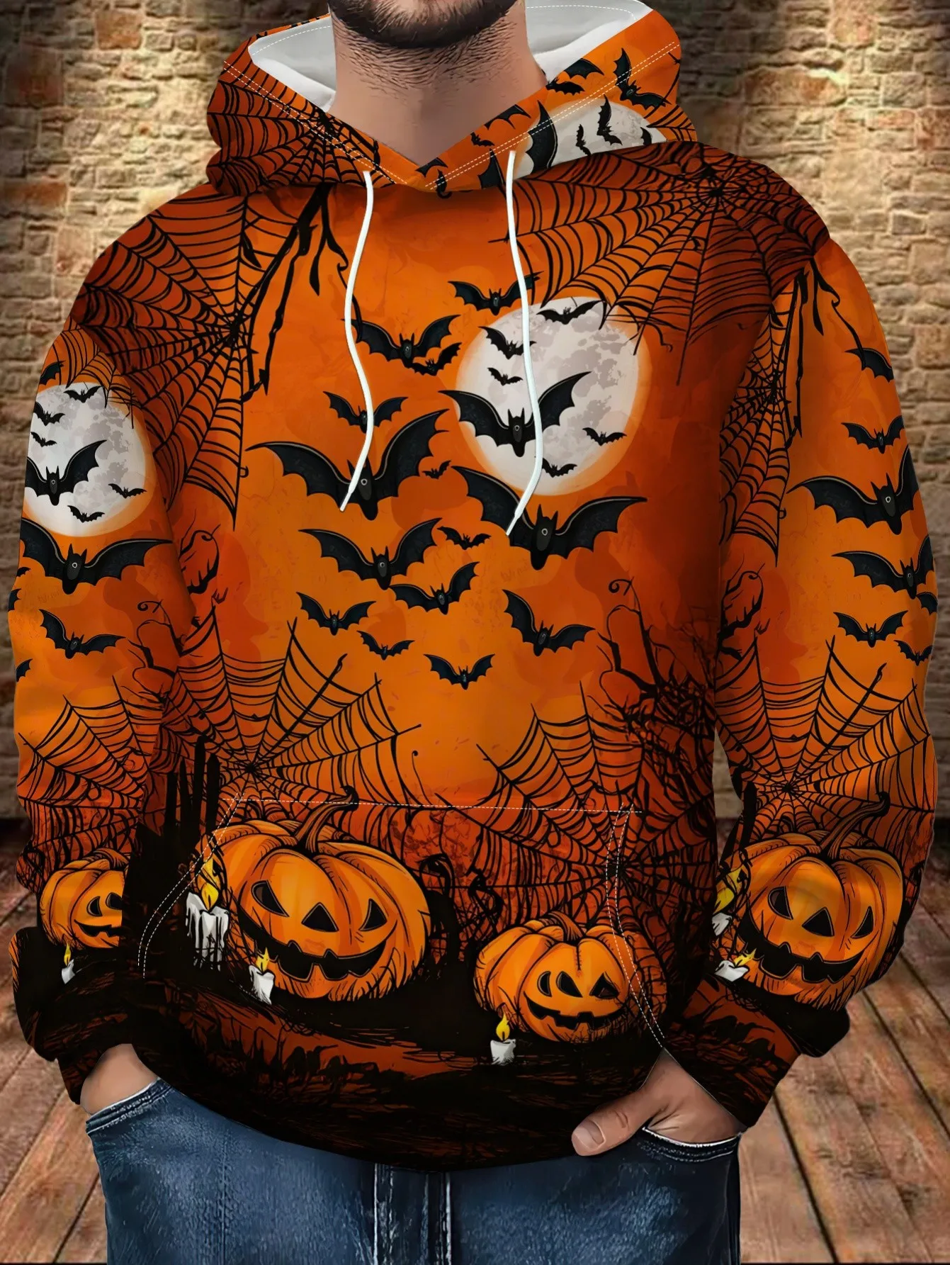 2026 Autumn/Winter New Style Street Casual Simple Fashion Comfortable 3D Pumpkin Pattern Printed Men's Hooded Sweatshirt
