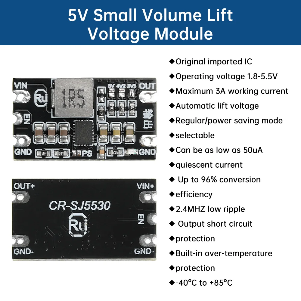 Módulo de alimentação step-up/dowm DC-DC 1.8-5.5V a 3.3V 4.2V 5V 3A Placa de impulso Buck ajustável com proteção contra curto-circuito