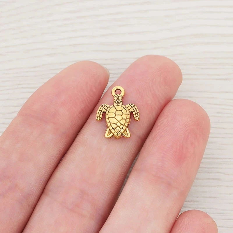 50 x Antique Gold Color Sea Turtle Tortoise Terrapin Charms Pendants Beads for Bracelet Jewelry Making Findings 16x12mm