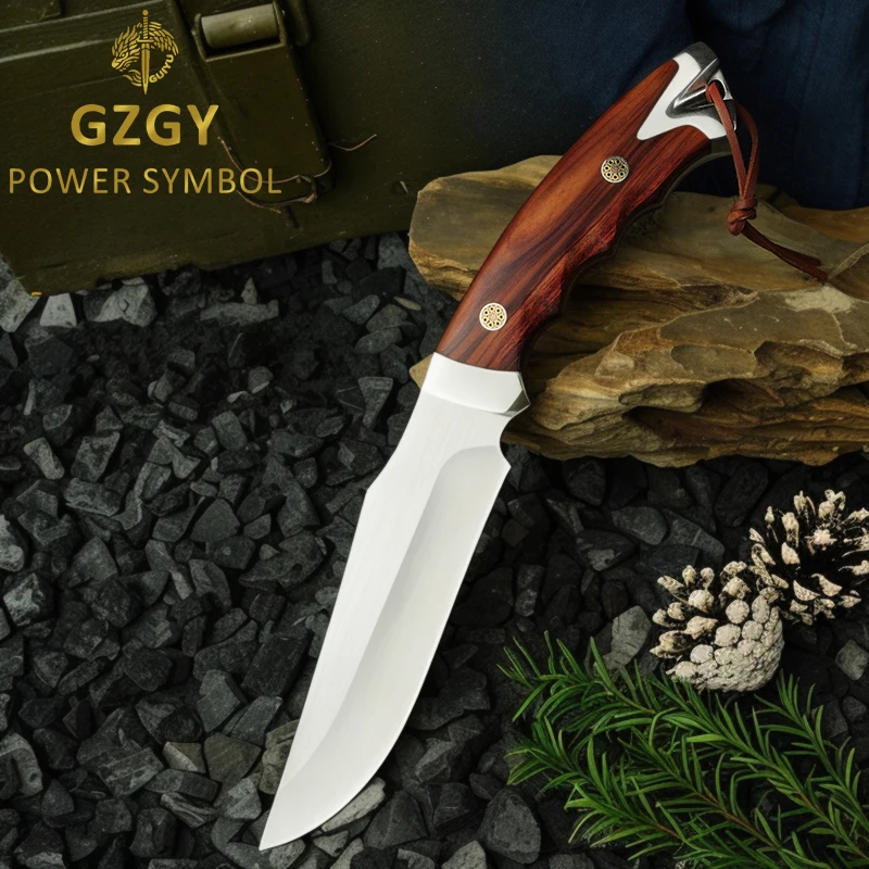 

High hardness sharp DC53 blade Red Sandalwood handle Outdoor combat knife BBQ Fruit knife military camping EDC Tool ZM032