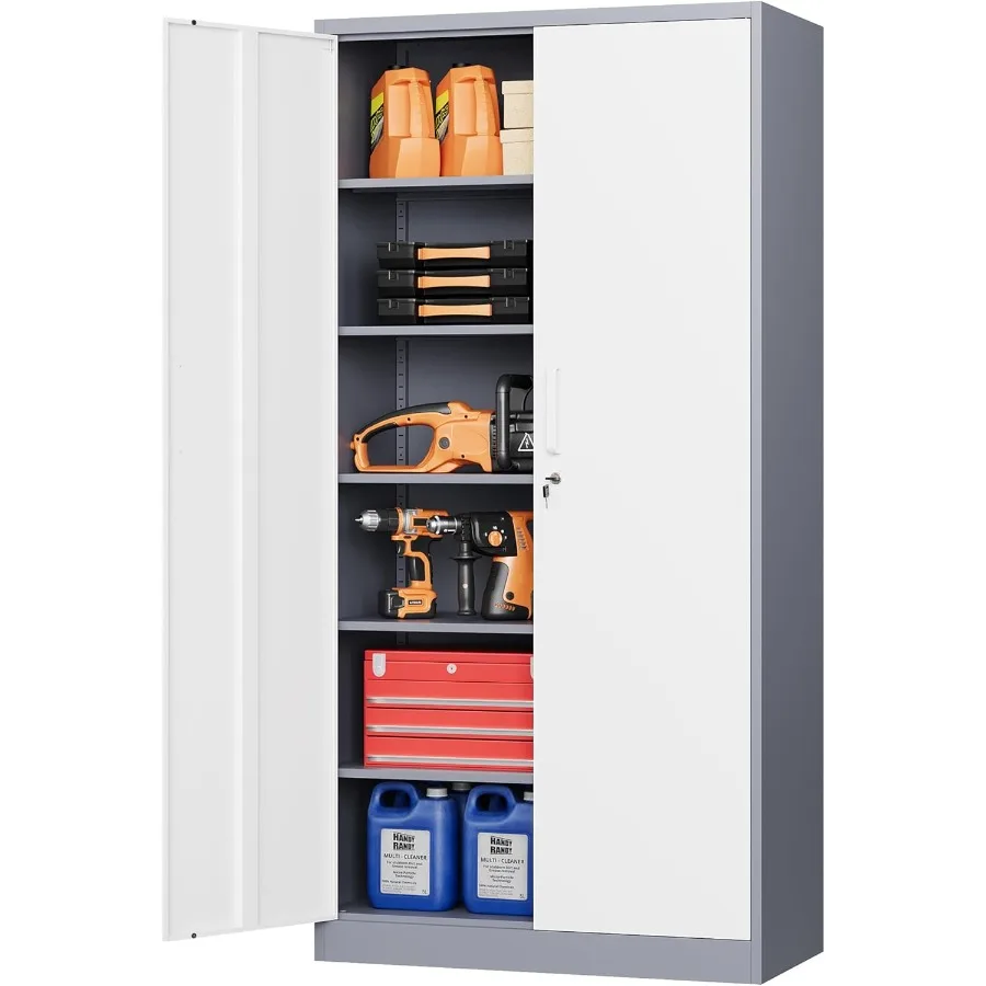 Metal Garage Storage Cabinet with Lock 71 Steel Lockable File Cabinet Locking Steel Storage Shelf with 5 Adjustable Shelves for