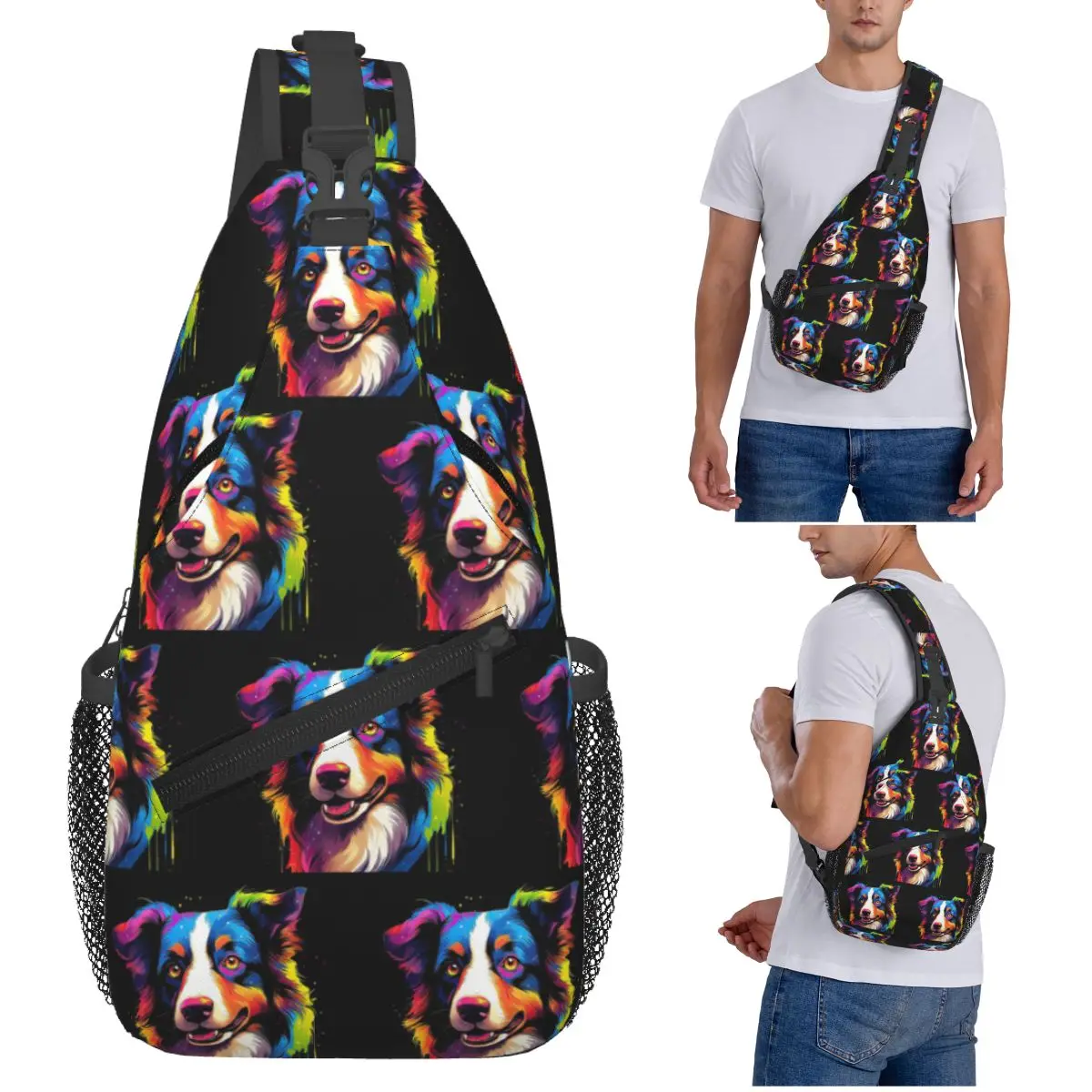 

Нагрудная сумка бордер-колли, мужской рюкзак через плечо, нагрудная сумка, дорожный походный рюкзак, сумка на плечо