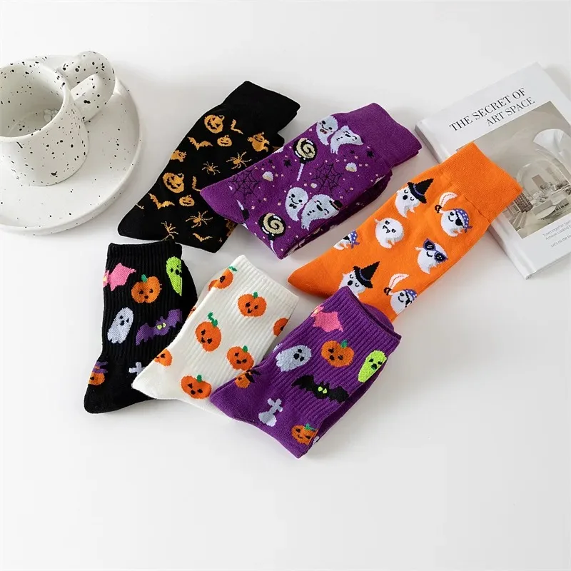 3 Pairs Of Fashionable And Unique Mid-calf Socks With Halloween Patterns,Suit For Men And Women Holiday Wearing