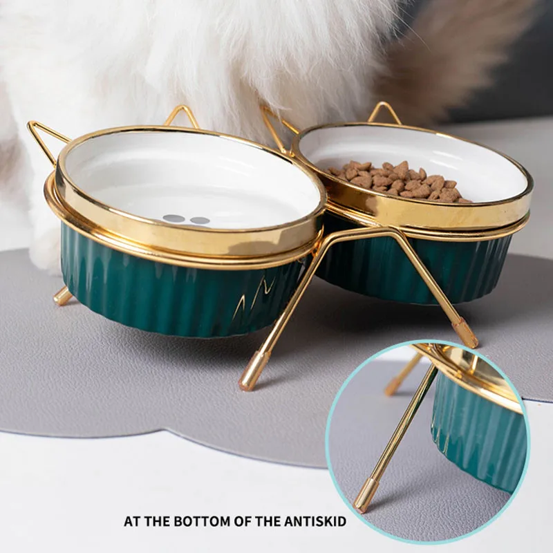 Imagem -05 - Poursweet Cat Ceramic Bowl Pet Feede com Metal Stand Elevado Kitten Puppy Food Feeding Raised Dish Safe Non-toxic Dog Supplies