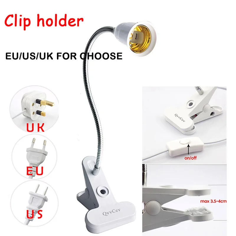E27 Flexible Lamp AC power base holder Plugs Holder desk Clip socket EU US UK E27 for Book living room night light grow LightsR1