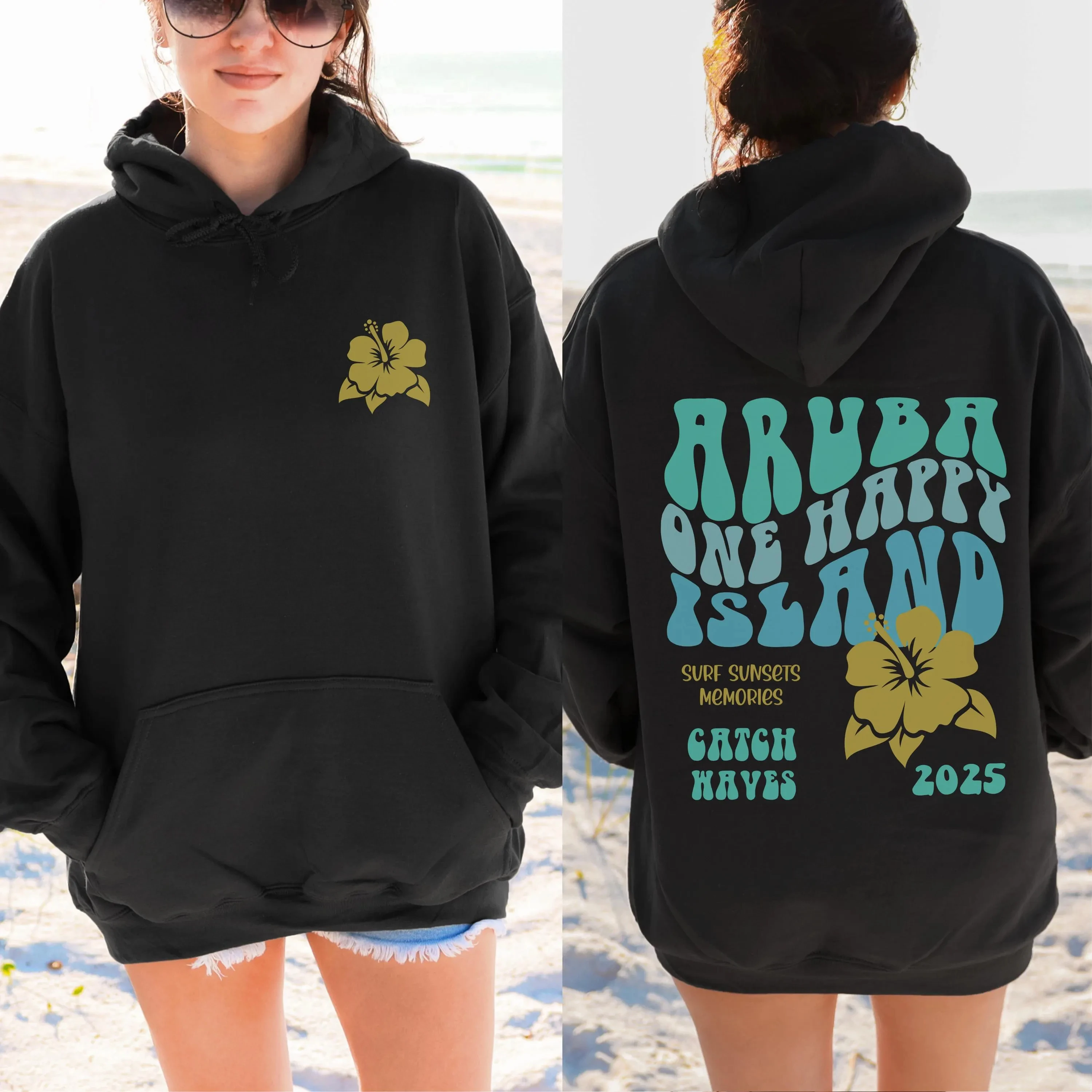 

Aruba One Happy Place Hoodie Men's and Women's Long Sleeve Sweatshirt Pullover Y2k Tops Beach Autumn Winter Clothing Hoodies