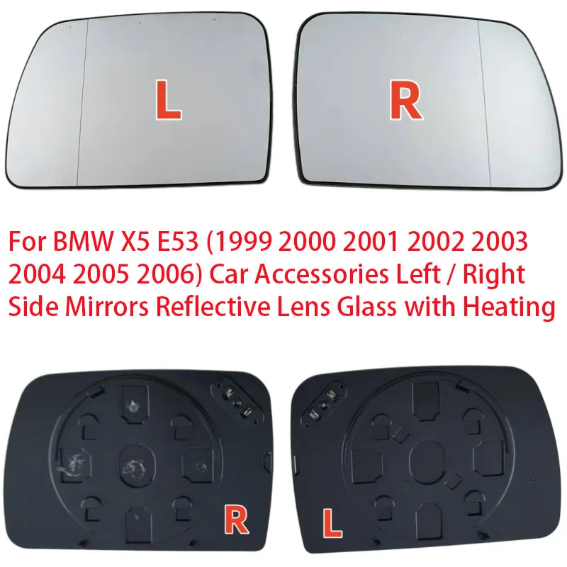 bmw-x5-e53-1999-2000-2001-2002-2003-2004-2005-2006年式用-車両左-右サイドミラー-反射レンズガラス-ヒーター付き