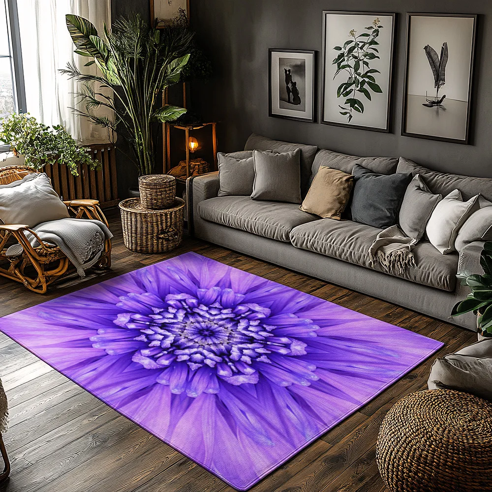 

Tuniu Purple Flower Rug Non-Slip Home Carpet for Living Room Bedroom Kitchen Floor Mat Decorative Area Rug