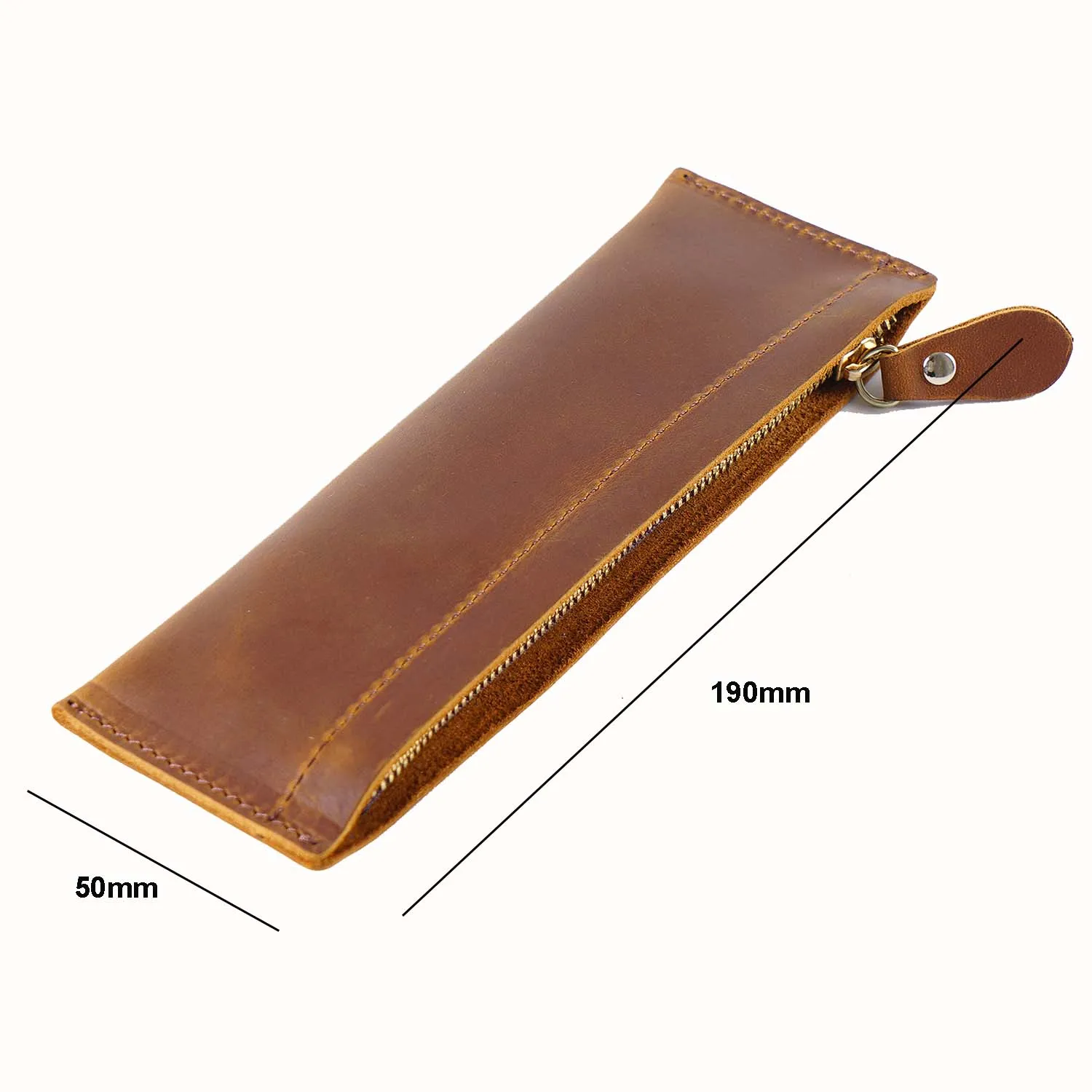 Astuccio per matite con cerniera fatto a mano in vera pelle borsa per penna in pelle bovina retrò astuccio per penna da uomo Unisex per studenti di
