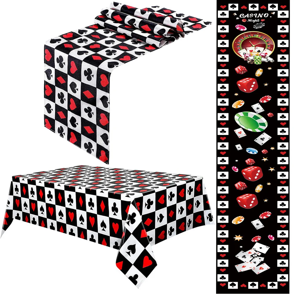 Casino Table Runner Decor Las Vegas Table Cover Poker Night Themed Table Decoration Casino Playing Card Birthday Party Supplies