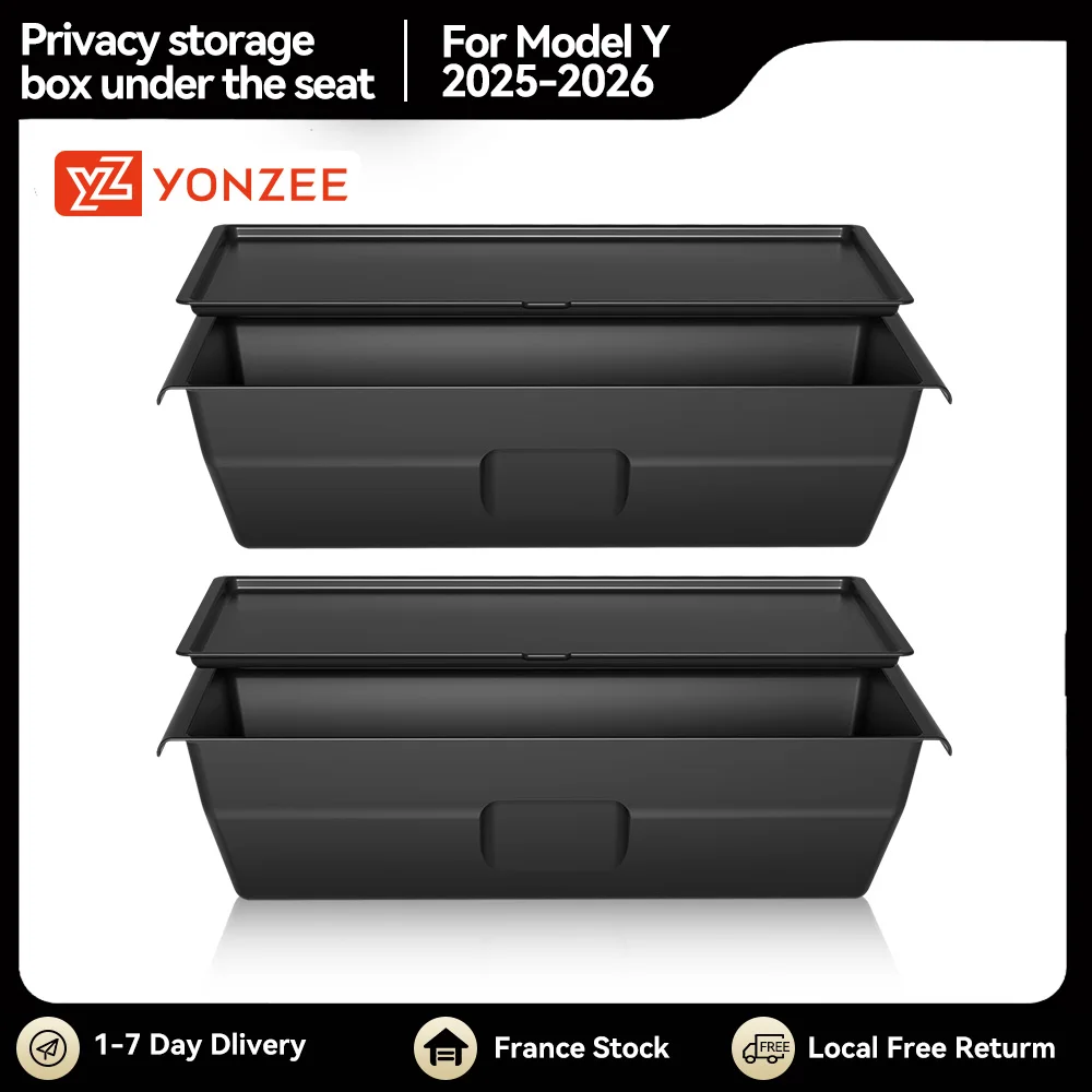 YZ Pour Tesla Model Y Juniper 2025-2026 Boîte de rangement sous siège de type tiroir pour la confidentialité, Organisateur d'accessoires intérieurs de voiture