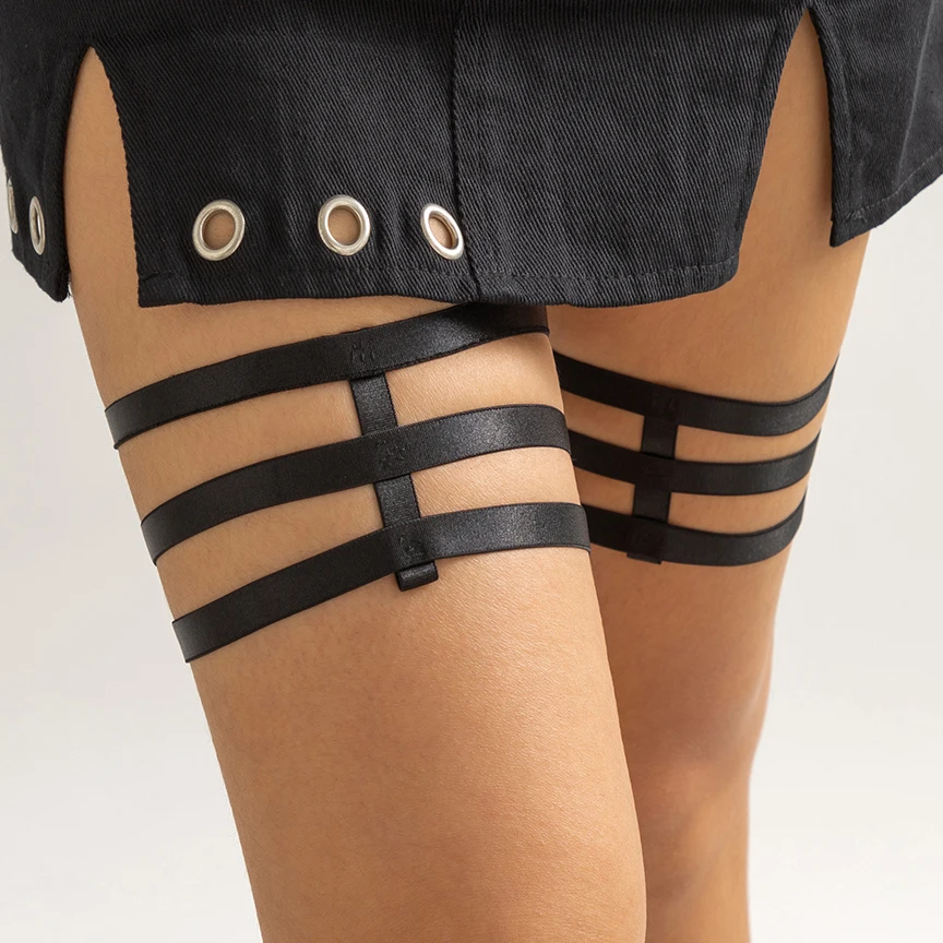 Ingemark Gothic Sexy Leather Garter Belt Stocking Suspender Erotic Lingerie Waistband Leg Thigh Chain Harajuku Harness Bondage