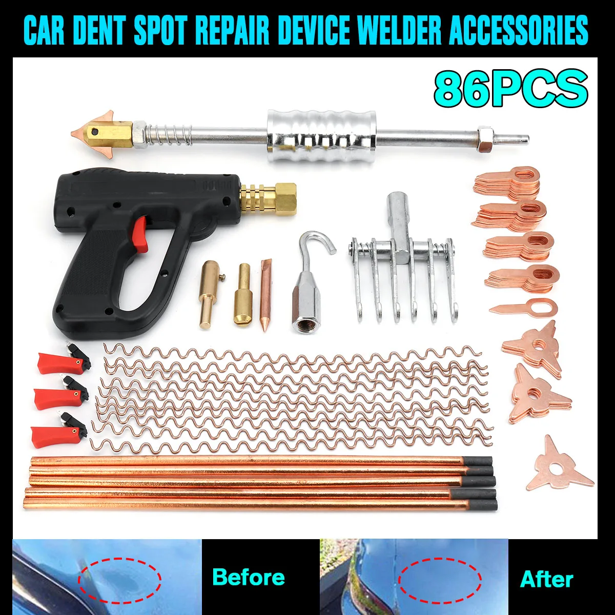 

86Pcs Universal Dent Repair Puller Kit Car Body Dent Spot Repair Removal Device Welder Welding Machine Pulling Hammer Tool Kit