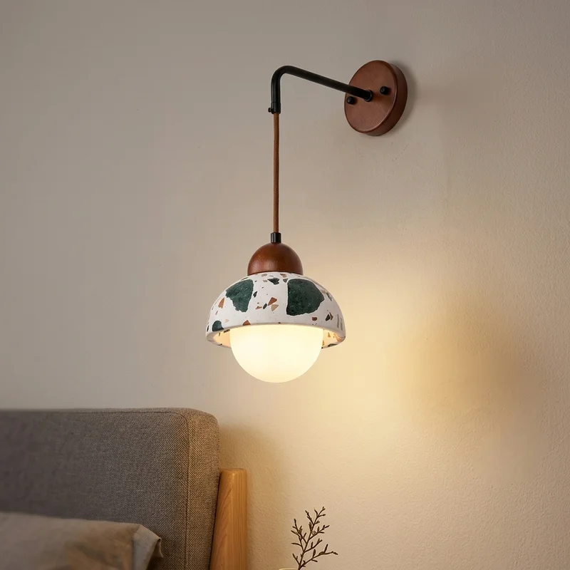 Japanese Retro Iron Frame Speckled Shade Long Drop Suspended Bedroom Living Room Bedside Hallway Indoor Decorative Wall Lamp