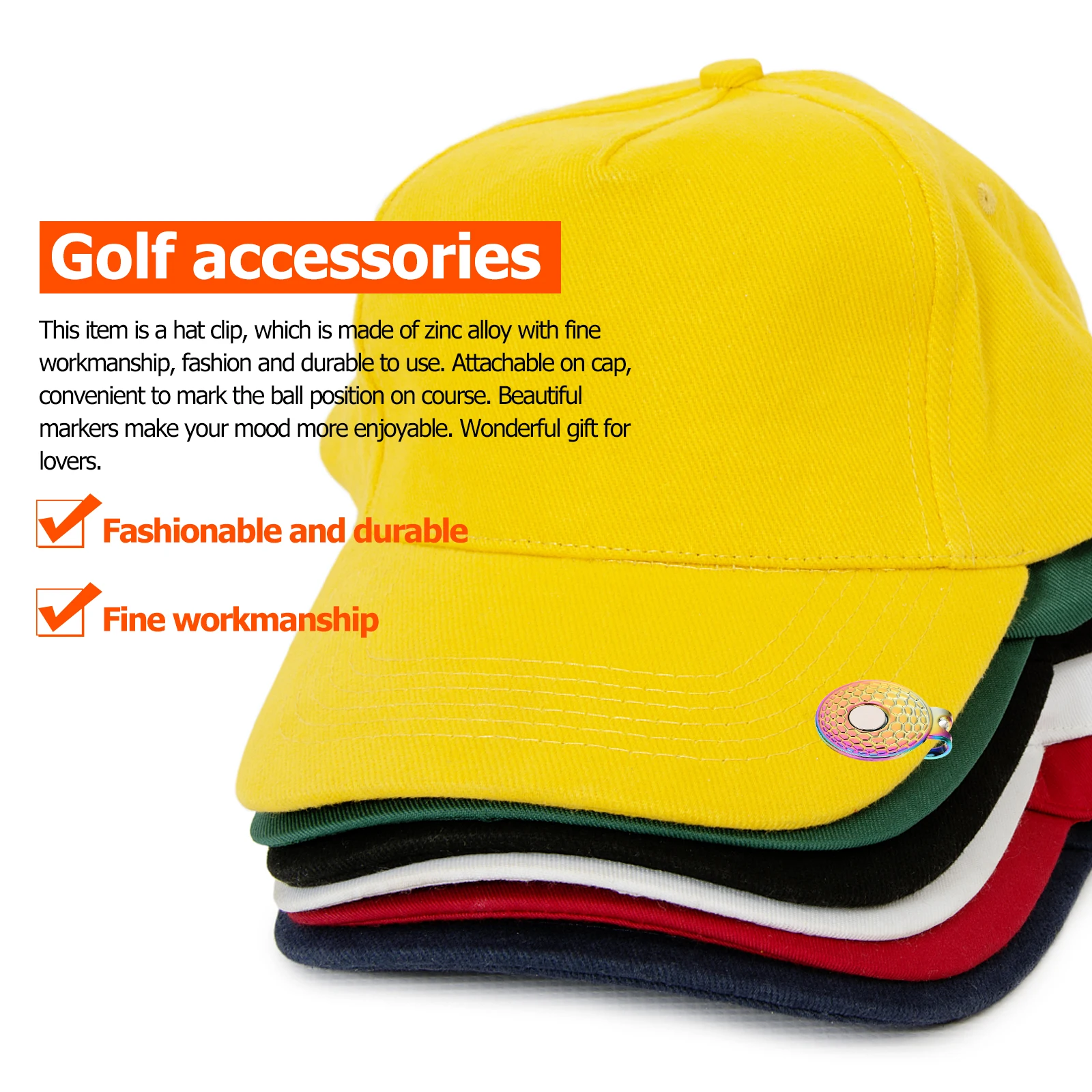 

Golf Ball Marker Zinc Alloy Durable Portable Golfs Hat Clip Decorative Anti Visor Brooch Belt Clothes Pocket Gift