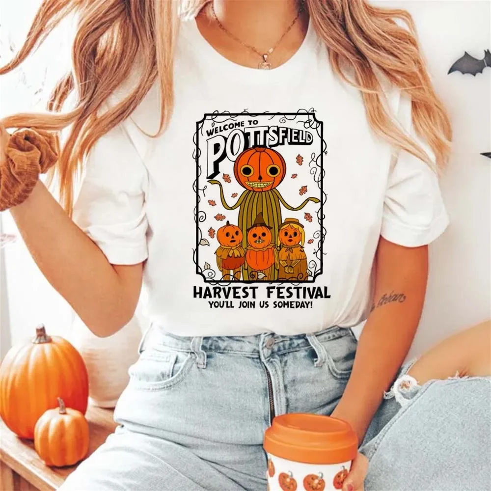 Welcome To Pottsfield Harvest Festival Printed Clothing Street Versatile Print Halloween Fun Summer Cartoon Pattern O-Neck T-Shi