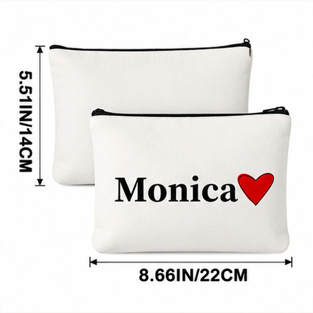 Personalized Makeup Bag Custom Name Cosmetic Bag Heart Printed Canvas Zipper Makeup Pouch Travel Toiletry Organizer Custom Gift