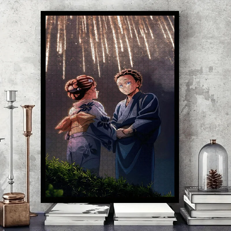 Anime Couple in Kimono Fireworks Jigsaw Puzzle Adult Romantic Theme Intellectual Game Home Leisure Decorative Puzzle Toy