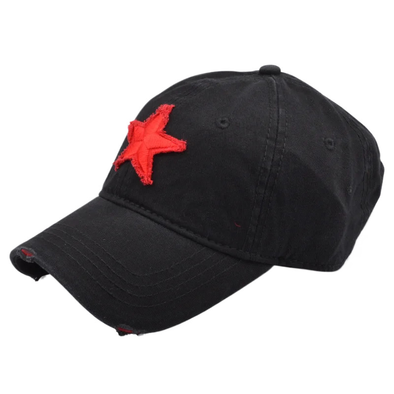 Men\'s Star Embroidery Ponytail Baseball Cap, Washed Cotton, Distressed Trucker Hat