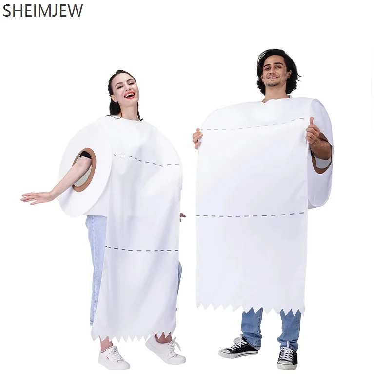 Funny Adult Couple Paper Roll Costume Fun Role Playing Men and Women Bodysuit Outerwear Women Halloween Purim Party Couple Set