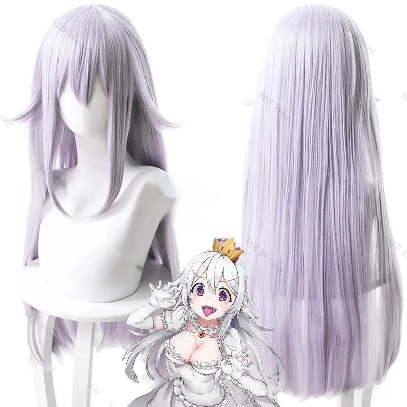Anime Booette Cosplay Wig Queen Boo Bowsette Boosette White Long 80 Hair Wig For Hallowmas Party Role Play
