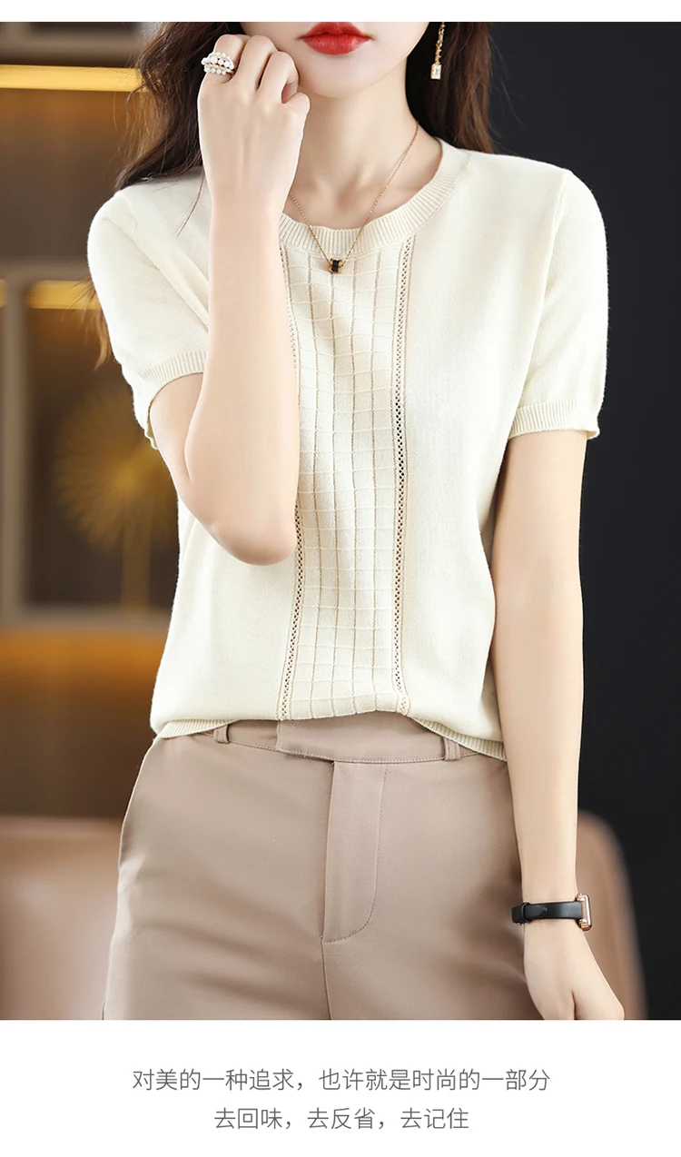 Women's T-Shirt Summer New 100% Cotton Pullover Short Sleeve Casual Solid Color Knit Crew Neck Ladies Tops Tees Blouse