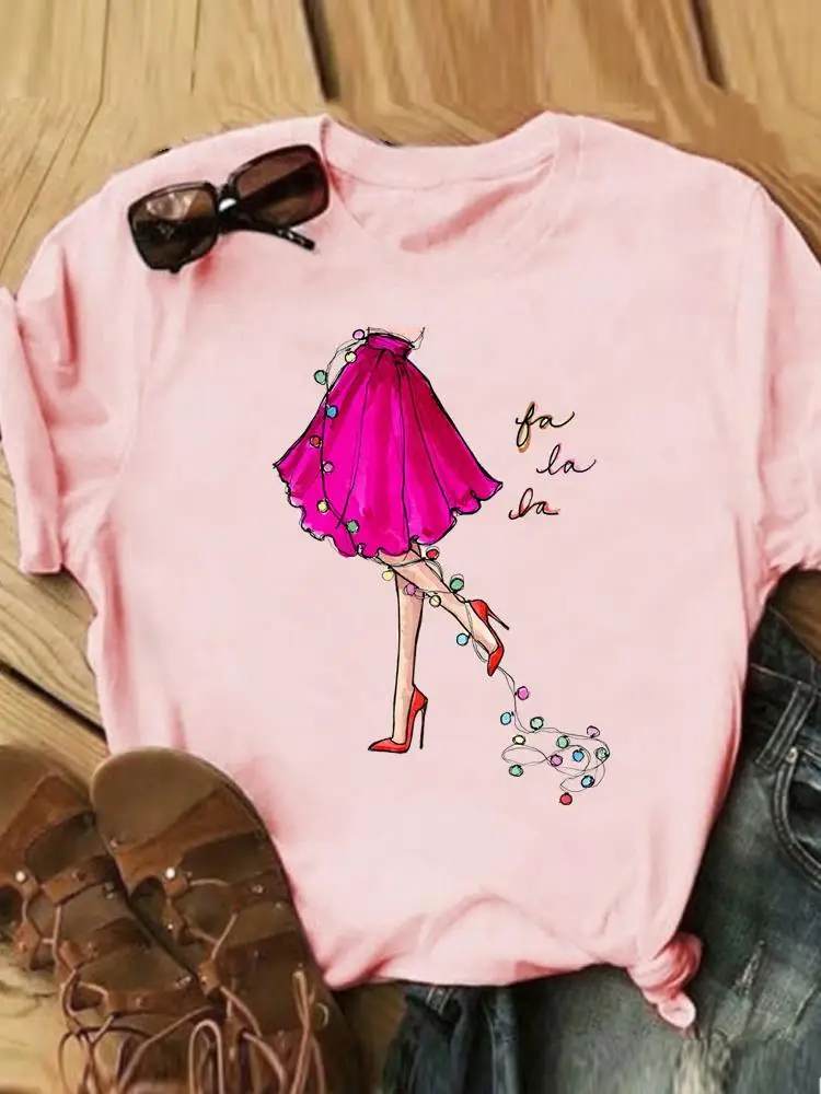 

Cartoon Trend Style 90s Christmas T Shirt Clothing Clothes Female Printed Fashion Tee Women Top New Year Graphic T-shirts