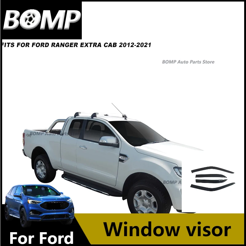 Nueva visera de ventana para Ford Ranger Extra Cab 2012 2013 2014 2015 2016 2017 2018 2019 2020 2021 Deflector de viento lateral lluvia Weathershi