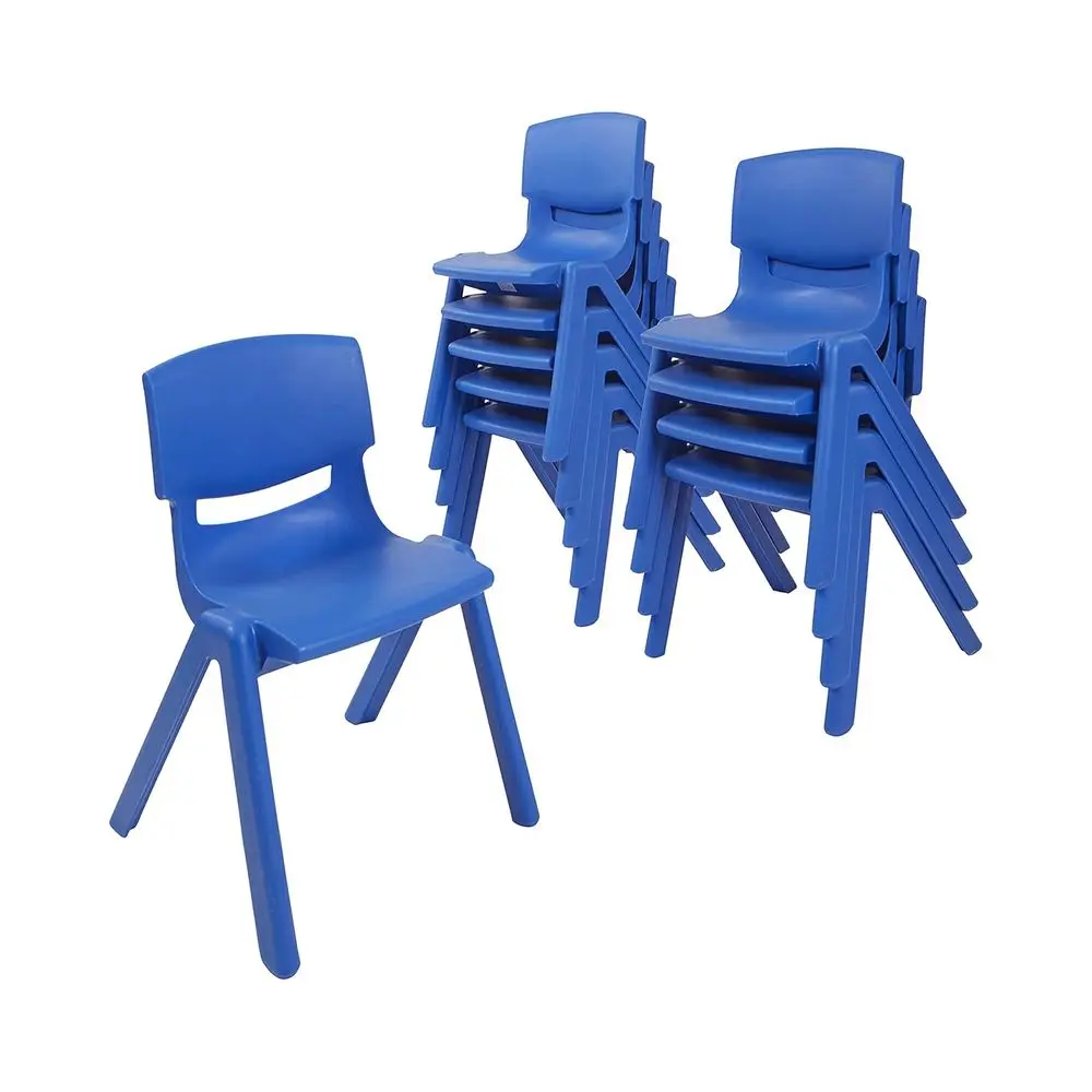

Blue 12-Inch Plastic Stackable School Chairs, 10-Piece Set for Classrooms