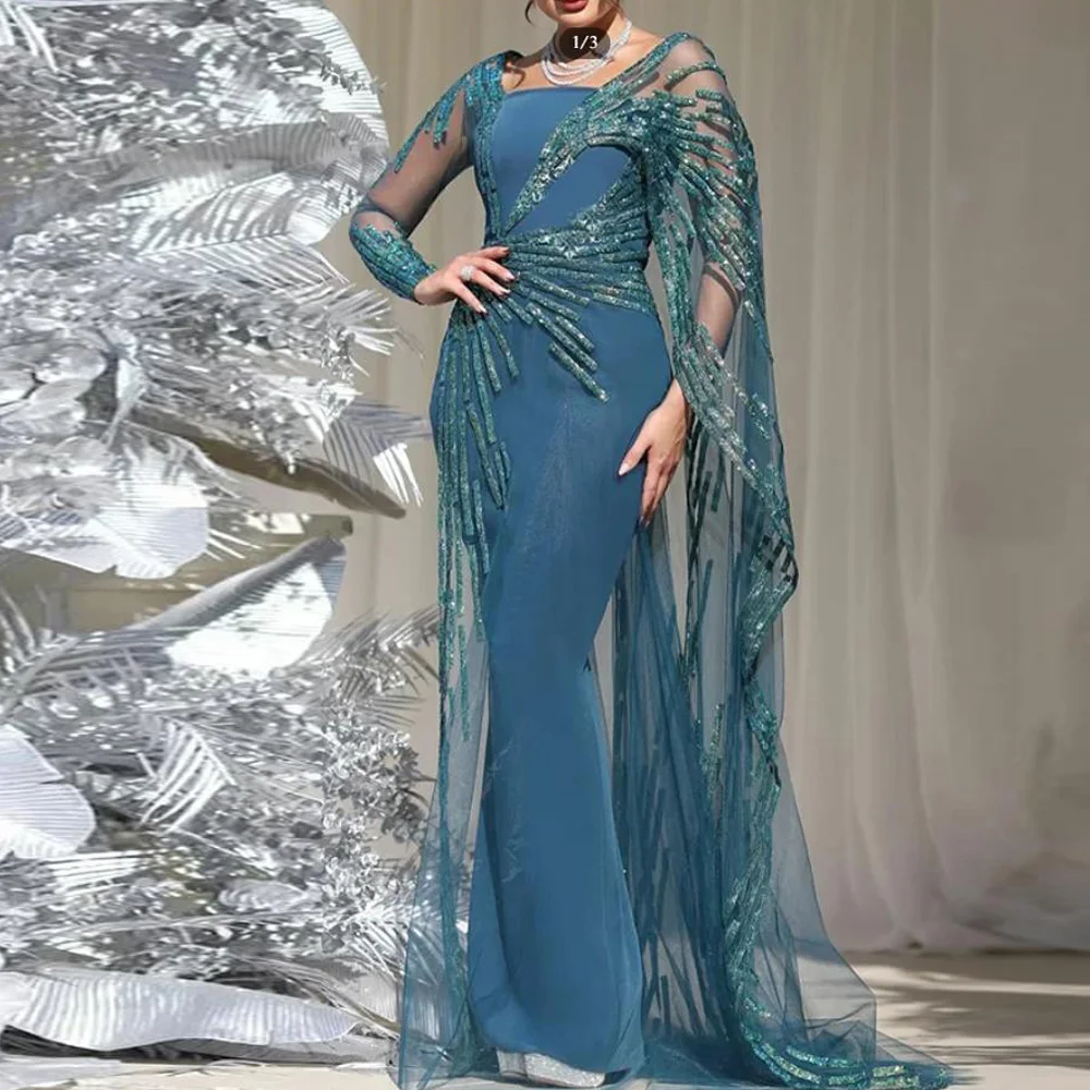 

Вечернее платье русалки на одно плечо по индивидуальному заказу с одной накидкой и бисером, платья для особых случаев в Саудовской Аравии