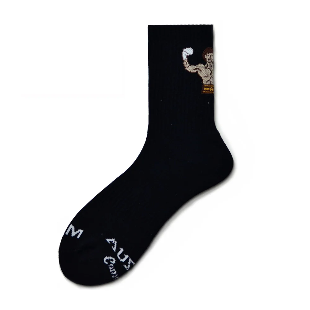 

Men's Socks Muscle Men Cartoon Letters in Tube Trendy Personality Wool Hoop Basketball Socks Cotton Socks White