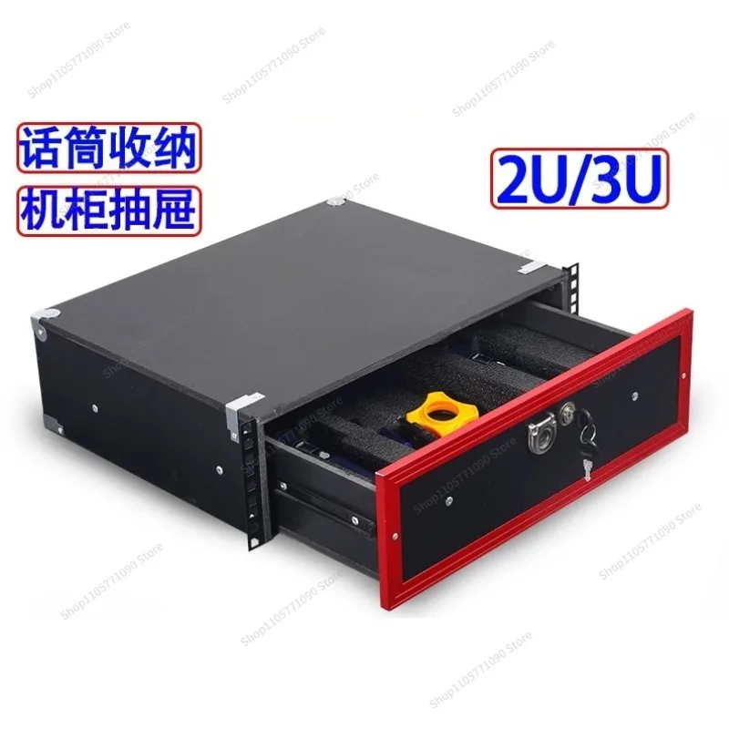 For Cabinet Drawer with Fixed 2U/3U Metal Iron Microphone Drawer 19 Inch Storage Box Wooden Drawer