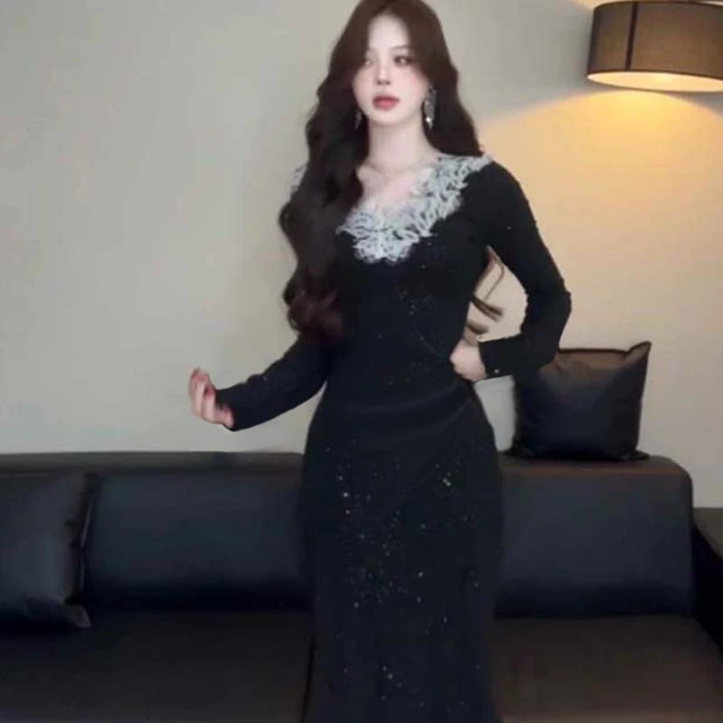 Abnehmen Effekt Gestrickte Lange Sve Blumen Kragen Dr Herbst Winter Neue Sle Hohe Taille A-Line Dr Casual Wear Polyester...