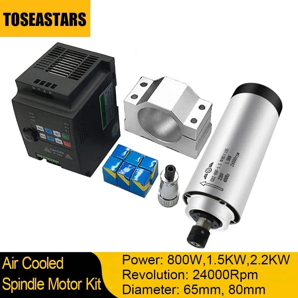 800W 1.5KW 2.2KW CNC Air Cooled Spindle Motor Kit 220V 380V 24000rpm 4 Bearings CNC Router Spindle for CNC Router Carved wood