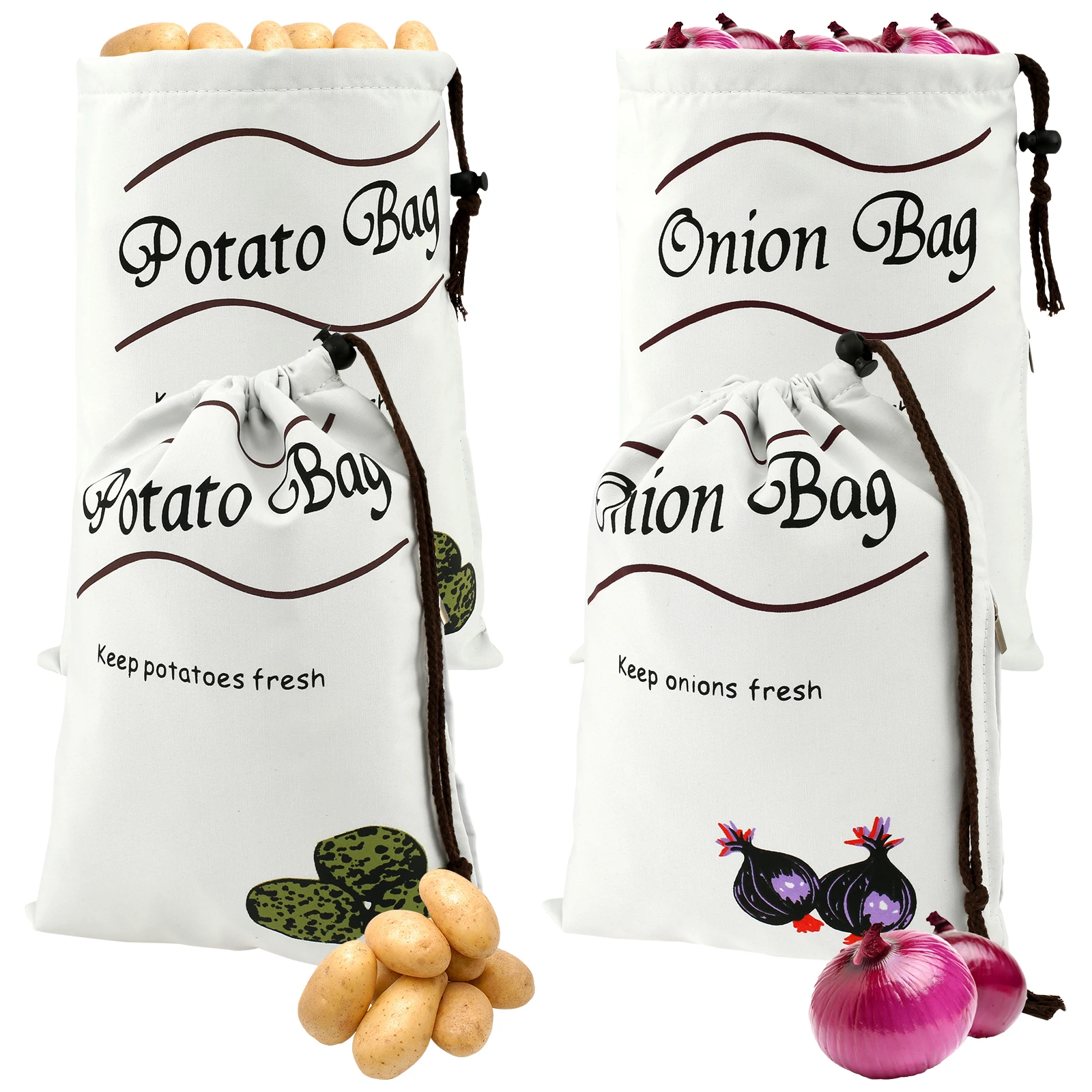 

Potato Onion Storage Bag Keep fresh Vegetable Fruit Organizer Drawstring Cotton Bags Reusable Sacks Holds Keeper Large Capacity